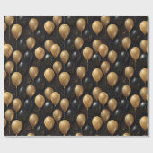 Elegantes Black Gold Glitzer Balloons Muster A024 Geschenkpapier (Flach)