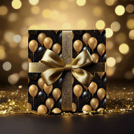 Elegantes Black Gold Glitzer Balloons Muster A024 Geschenkpapier