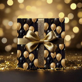 Elegantes Black Gold Glitzer Balloons Muster A025 Geschenkpapier