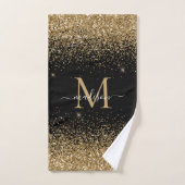 Elegantes Black Gold Glitzer Border Monogram Scrip Badhandtuch Set (Handtuch)