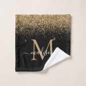 Elegantes Black Gold Glitzer Border Monogram Scrip Badhandtuch Set (Waschlappen)