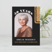 Elegantes Black Gold Glitzer Foto 50. Geburtstag Einladung (Stehend Vorderseite)