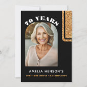 Elegantes Black Gold Glitzer Foto 70. Geburtstag Einladung (Vorderseite)