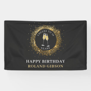 Elegantes Black & Gold Glitzer Geburtstagsbanner Banner