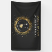 Elegantes Black & Gold Glitzer Geburtstagsbanner Banner (Vertikal)