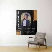 Elegantes Black Gold Glitzer Graduate Foto Willkom Wandteppich (Beispiel)