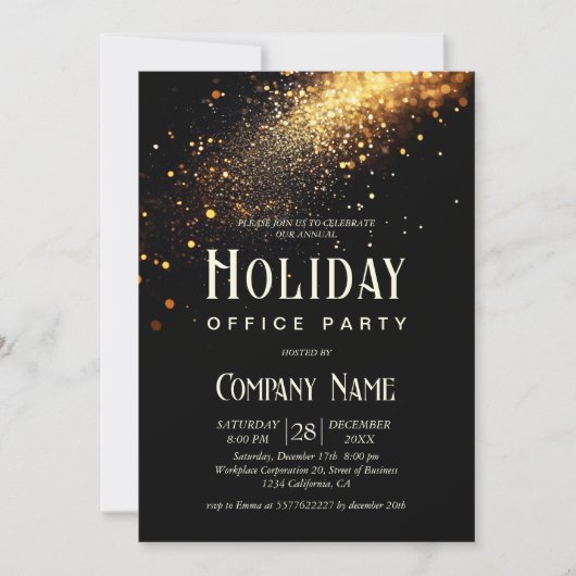 Elegantes Black Gold Glitzer Holiday Office Party Einladung (Vorderseite)