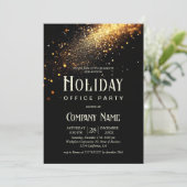 Elegantes Black Gold Glitzer Holiday Office Party Einladung (Stehend Vorderseite)