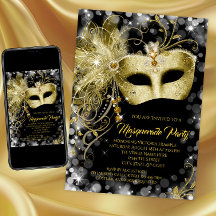 Elegantes Black Gold Glitzer Masquerade Party