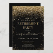 Elegantes Black Gold Glitzer Retirement Party Einladung (Vorne/Hinten)