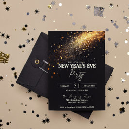 Elegantes Black Gold Glitzer Silvester Party Einladung