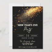 Elegantes Black Gold Glitzer Silvester Party Einladung (Vorderseite)