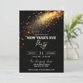 Elegantes Black Gold Glitzer Silvester Party Einladung (Stehend Vorderseite)