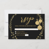 Elegantes Black Gold Glitzer Wreath Party RSVP Karte (Vorderseite)