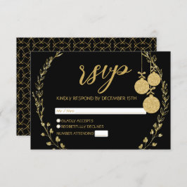 Elegantes Black Gold Glitzer Wreath Party RSVP Karte