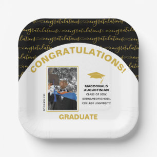 Elegantes Black Gold Graduate Foto Pappteller