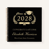 Elegantes Black Gold Graduation Party Gästebuch Notizblock (Vorderseite)