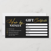 Elegantes Black Gold Hair Salon Geschenkgutschein (Vorderseite)