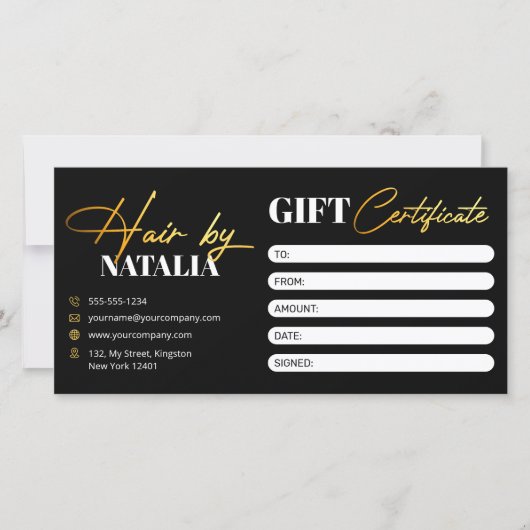Elegantes Black Gold Hair Salon Geschenkgutschein (Vorderseite)
