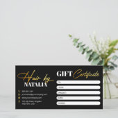 Elegantes Black Gold Hair Salon Geschenkgutschein (Stehend Vorderseite)