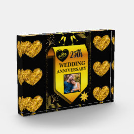 Elegantes Black Gold Heart 25. Hochzeitstag Fotoblock