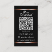 Elegantes Black Gold Heart Foto QR Code Template Visitenkarte (Rückseite)