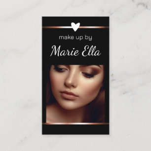 Elegantes Black Gold Heart Foto QR Code Template Visitenkarte