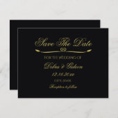 Elegantes Black Gold Heart Geblüht Save the Date (Vorne/Hinten)