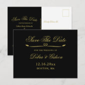 Elegantes Black Gold Heart Wedding Save the Date Ankündigungspostkarte (Vorne/Hinten)