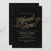 Elegantes Black & Gold Hochzeit Probe Dinner Einladung (Vorne/Hinten)