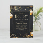 Elegantes Black & Gold Holiday Office Party Einladung (Stehend Vorderseite)