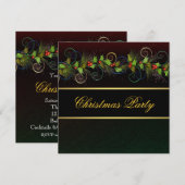 Elegantes Black Gold Holly Weihnachts-Party Einladung (Vorne/Hinten)