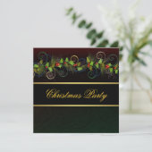Elegantes Black Gold Holly Weihnachts-Party Einladung (Stehend Vorderseite)