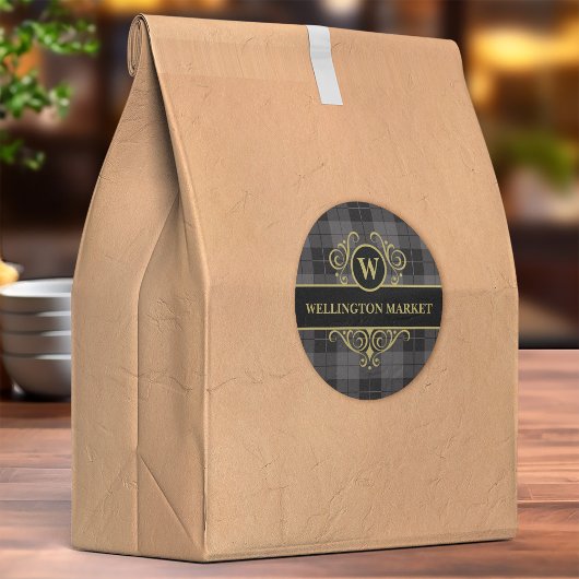 Elegantes Black Gold Kariertes Mit Monogramm Gesch Etiketten