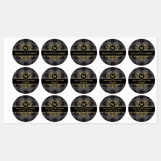 Elegantes Black Gold Kariertes Mit Monogramm Gesch Etiketten (Blatt)