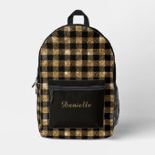 Elegantes Black & Gold Kariertes Tartan mit Indivi Bedruckter Rucksack (Vorderseite)