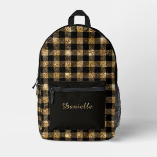 Elegantes Black & Gold Kariertes Tartan mit Indivi Bedruckter Rucksack