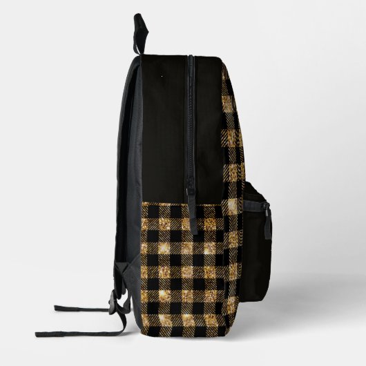Elegantes Black & Gold Kariertes Tartan mit Indivi Bedruckter Rucksack (Links)