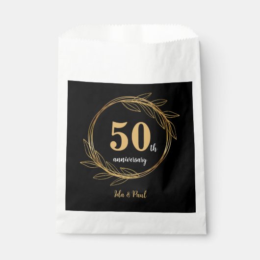 Elegantes Black Gold Leaf 50. Hochzeitstag Geschenktütchen (Vorderseite)