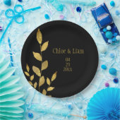 Elegantes Black Gold Leaf Moderne schicke Hochzeit Pappteller (Party)