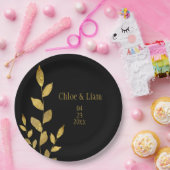 Elegantes Black Gold Leaf Moderne schicke Hochzeit Pappteller (Party)