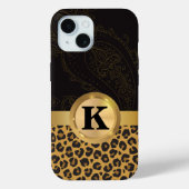 Elegantes Black Gold Leopard Print Monogram Case-Mate iPhone Hülle (Rückseite)