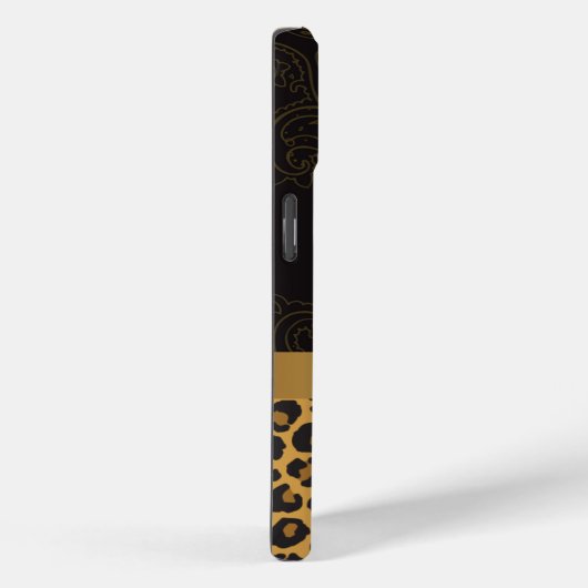 Elegantes Black Gold Leopard Print Monogram Case-Mate iPhone Hülle (Rückseite / Rechts)