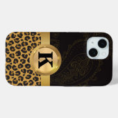 Elegantes Black Gold Leopard Print Monogram Case-Mate iPhone Hülle (Rückseite (Horizontal))
