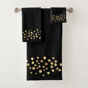 ELEGANTES BLACK GOLD LEOPARD SPOT BADEZIMMER TOWEL BADHANDTUCH SET
