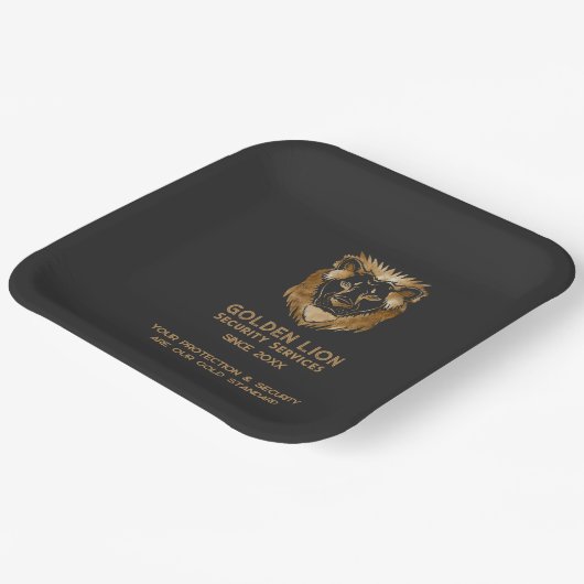Elegantes Black Gold Lion Luxe Business Logo Pappteller (Gewinkelt)
