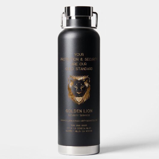 Elegantes Black Gold Lion Luxe Business Logo Trinkflasche (Rückseite)