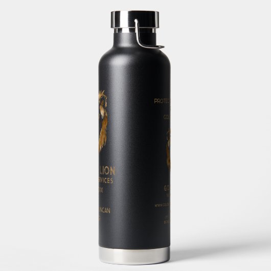 Elegantes Black Gold Lion Luxe Business Logo Trinkflasche (links)