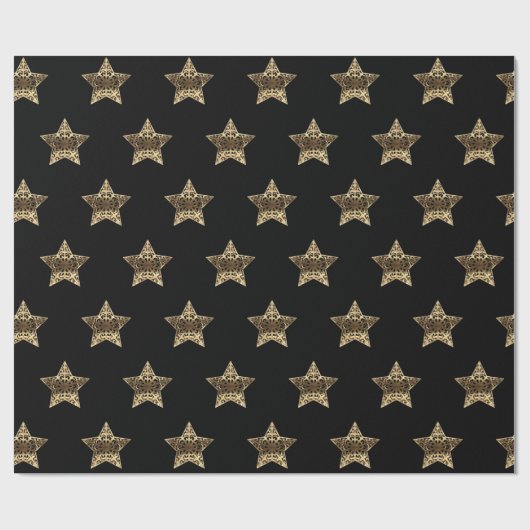 Elegantes Black Gold Look Weihnachtsstars Muster Geschenkpapier (Flach)