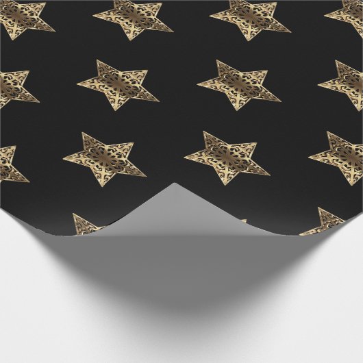 Elegantes Black Gold Look Weihnachtsstars Muster Geschenkpapier (Ecke)